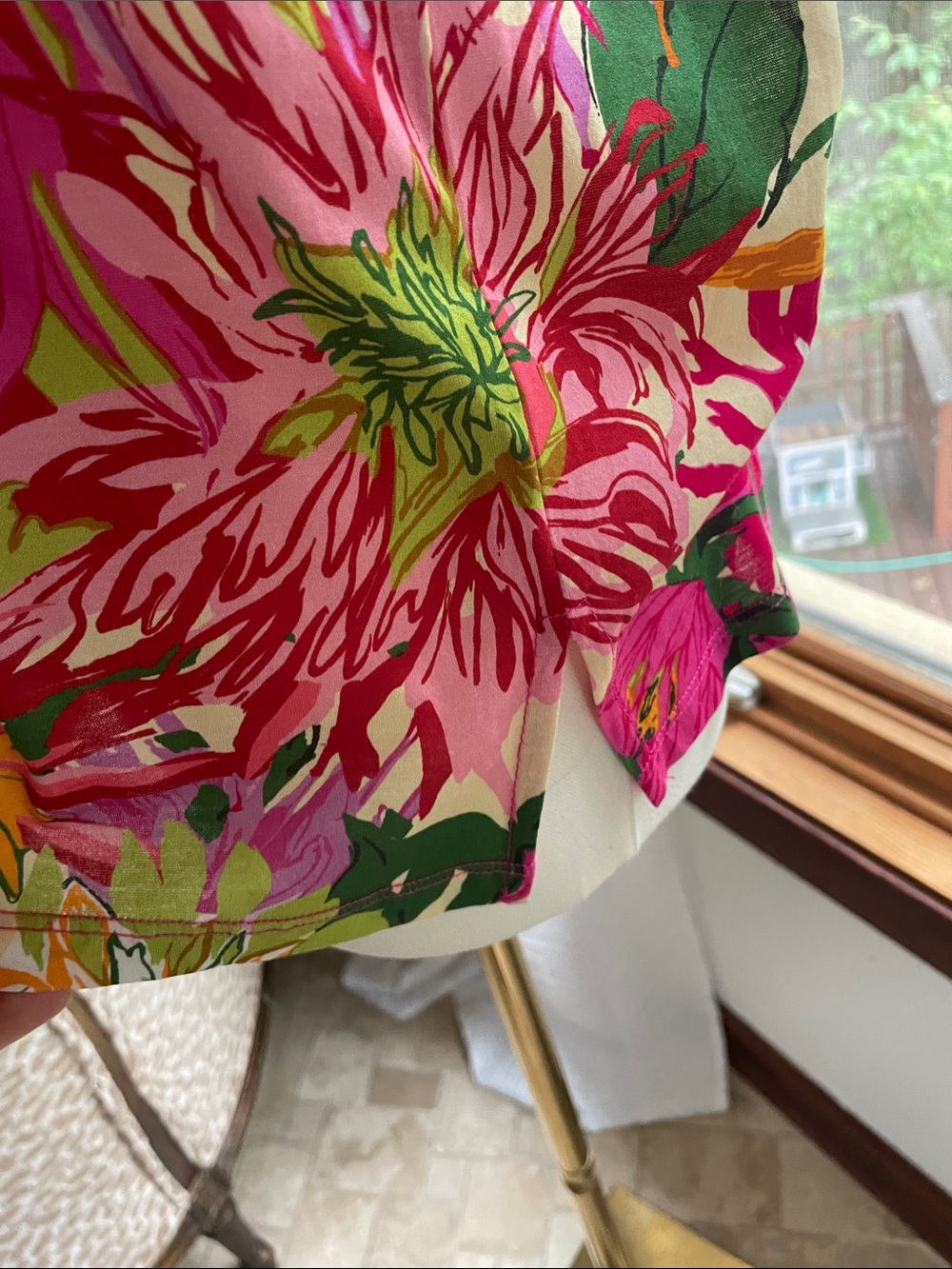Max Mara Weekend Floral Short-Sleeve Top — Pink Multi PTP 19.5 - Picture 5 of 12